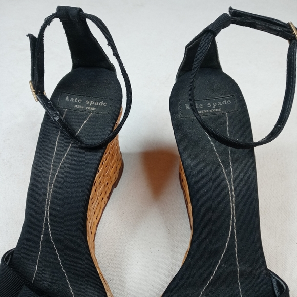 Kate Spade Bamboo Wedge Heels Black Straps Wrap An - Picture 7 of 8